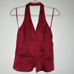 Guess Halter Top Watermelon Pink Snakeskin Print Crossover Size M Party